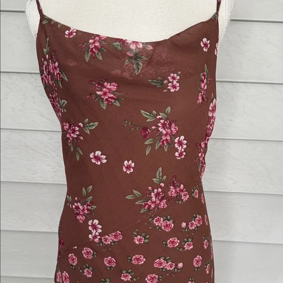 Floral Brown Asymmetrical bias cut Maxi Dress size L - Picture 2 of 7